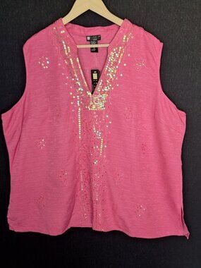 NWT Carol Little 100% Silk Sequined Top Size 3X Lightweight Flowy Formal Casual